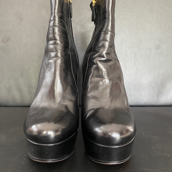 PRADA Black Leather Skinny Heel Platform Booties - Picture 6 of 8